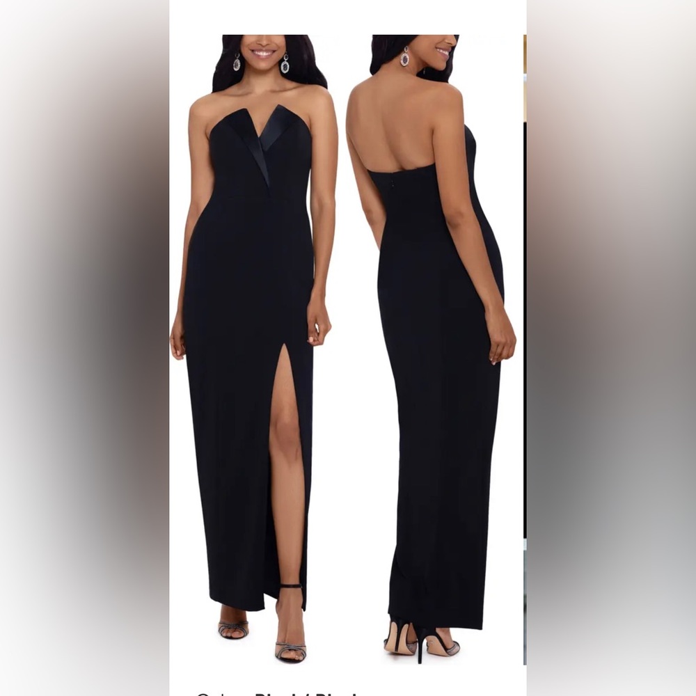 Tux Detail Strapless Column Gown